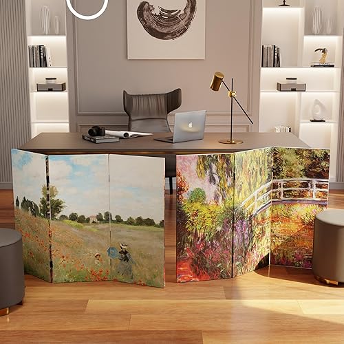 Red Lantern Pantalla plegable de lona Monet de 3 pies, corta de doble cara, 3 paneles, separador y separador para dormitorio moderno y