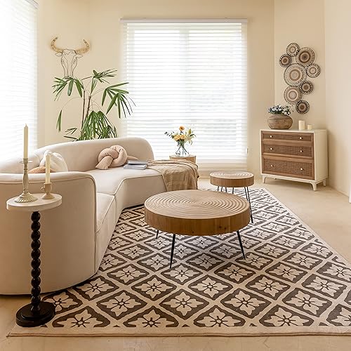 Miniatura 7 de LONYKE 2-Piece Boho Farmhouse Nesting Table with Handcrafted Wood Ring Motif, Round Natural Finish Coffee Table Set for Living Room, French Country