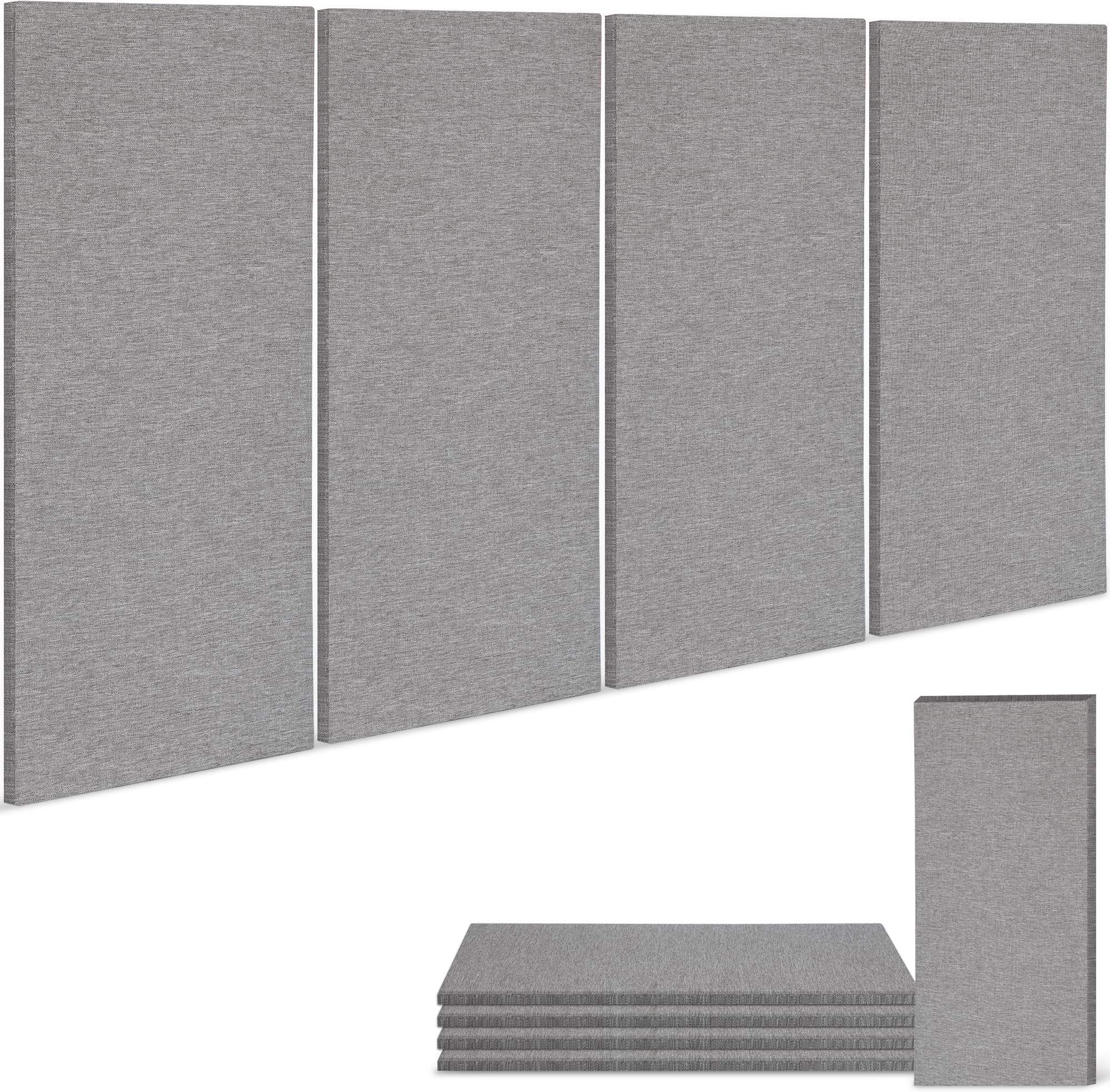 BUBOS Acoustic Panels,4 Pack 24''x12'' Fabric Wrapped Panel Soundproof Wall Panels,Self-adhesive Sound Absorbing Panels for Studios, Office, Home Theater,Grey