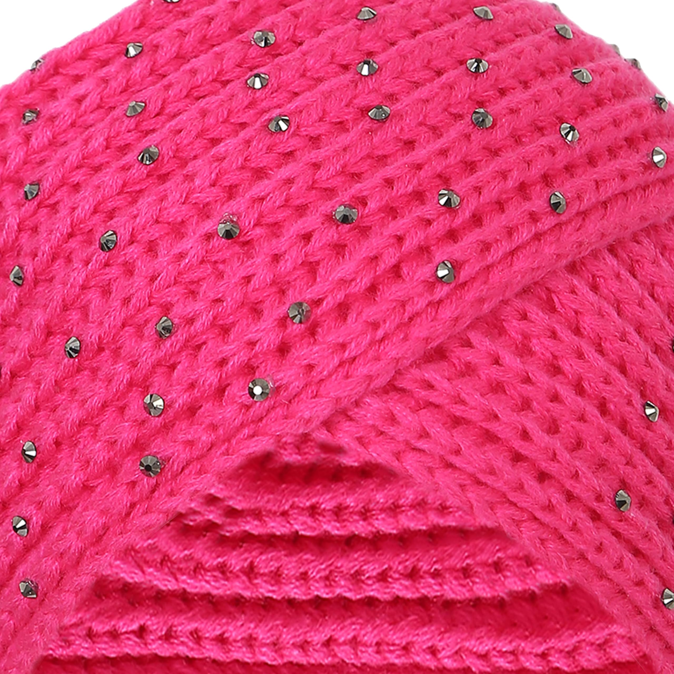 FabSeasons Acrylic Woolen Casual & Ethnic Skull Cap with Studs for Girls of Age 5-14 Years, fits Like a Turban Pink 4