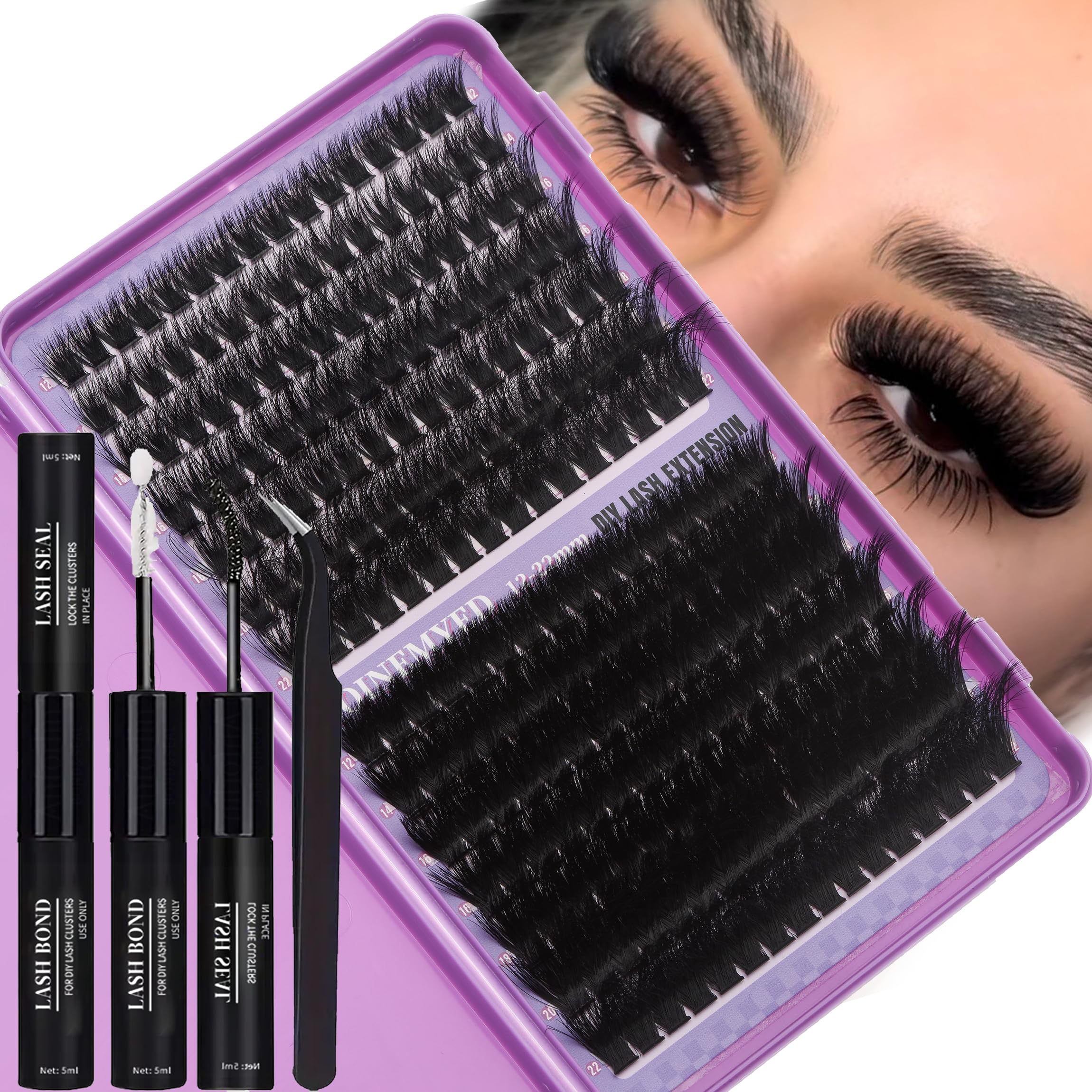 Lash Clusters Kit 100D 200D Thick Volume Eyelash Clusters Kit 12-22mm Long Cluster Lashes Eyelash Extensions Kit Individual