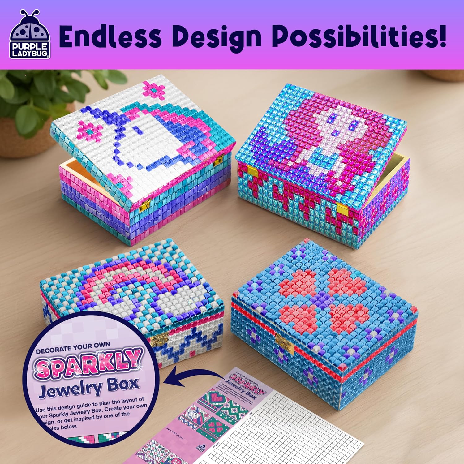 PURPLE LADYBUG DIY Mosaic Jewelry Box for Girls Craft Kits - Birthday Girls Gifts 8-12 Year Old, 10 Year Old Girl Christmas Gift Ideas - Room Decor for Teens - Arts and Crafts for Kids 6-8 - Stocking Stuffer - Image 5