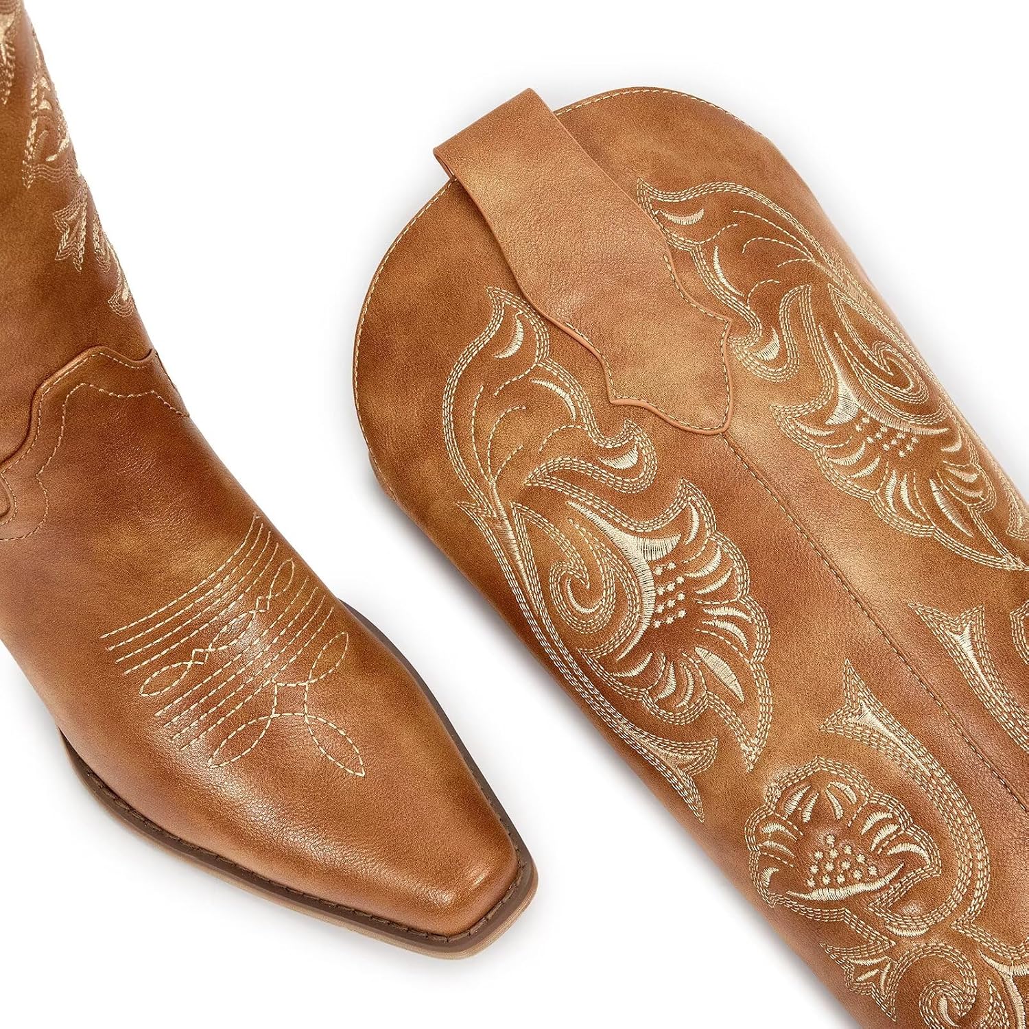 wetkiss Cowboy Boots for Women Cowgirl Boots with Floral Embroidered Pointed Toe Chunky Heel Side Zipper Retro Vintage Classic Tall Boots for Ladies - Image 7