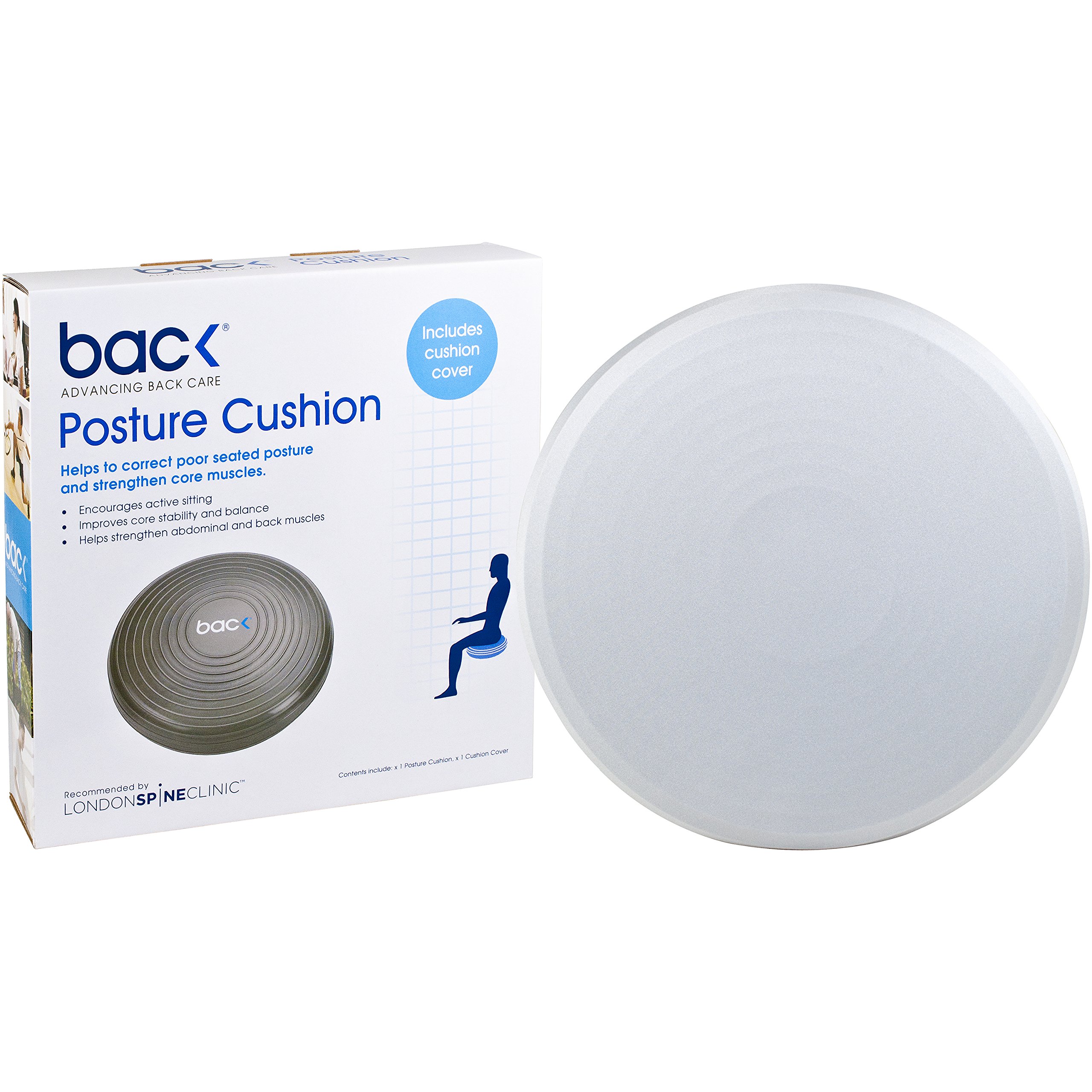 back (Silver) - Posture Cushion (with cushion cover) Improve Core Stability Training Wobble Balance Cushion Reduce Pain (Silver)