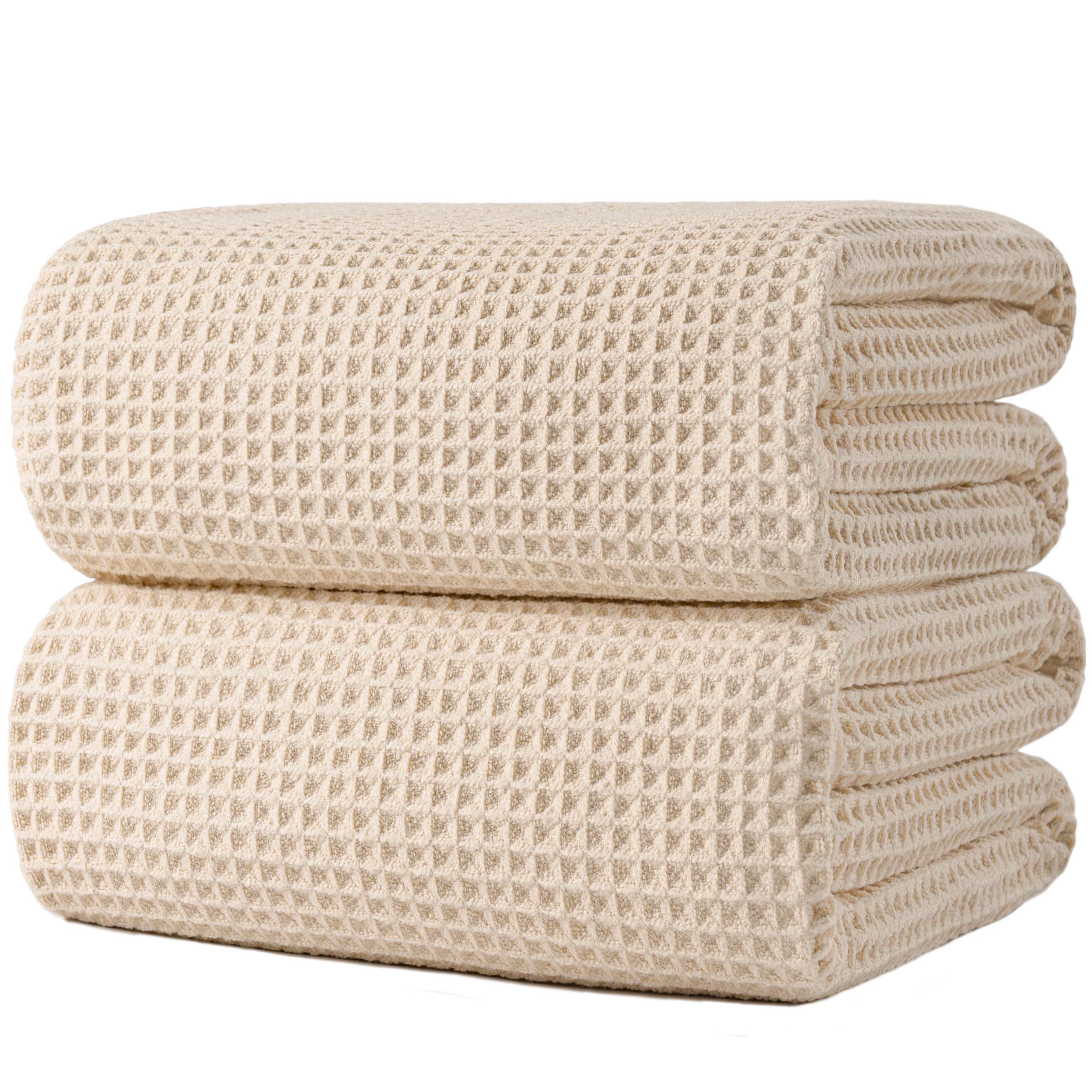Polyte Light Beige 430 Gsm Microfibre Quick Dry Lint Free Bath Sheet, 89 X 178 Cm, Set Of 2 (Waffle Weave)