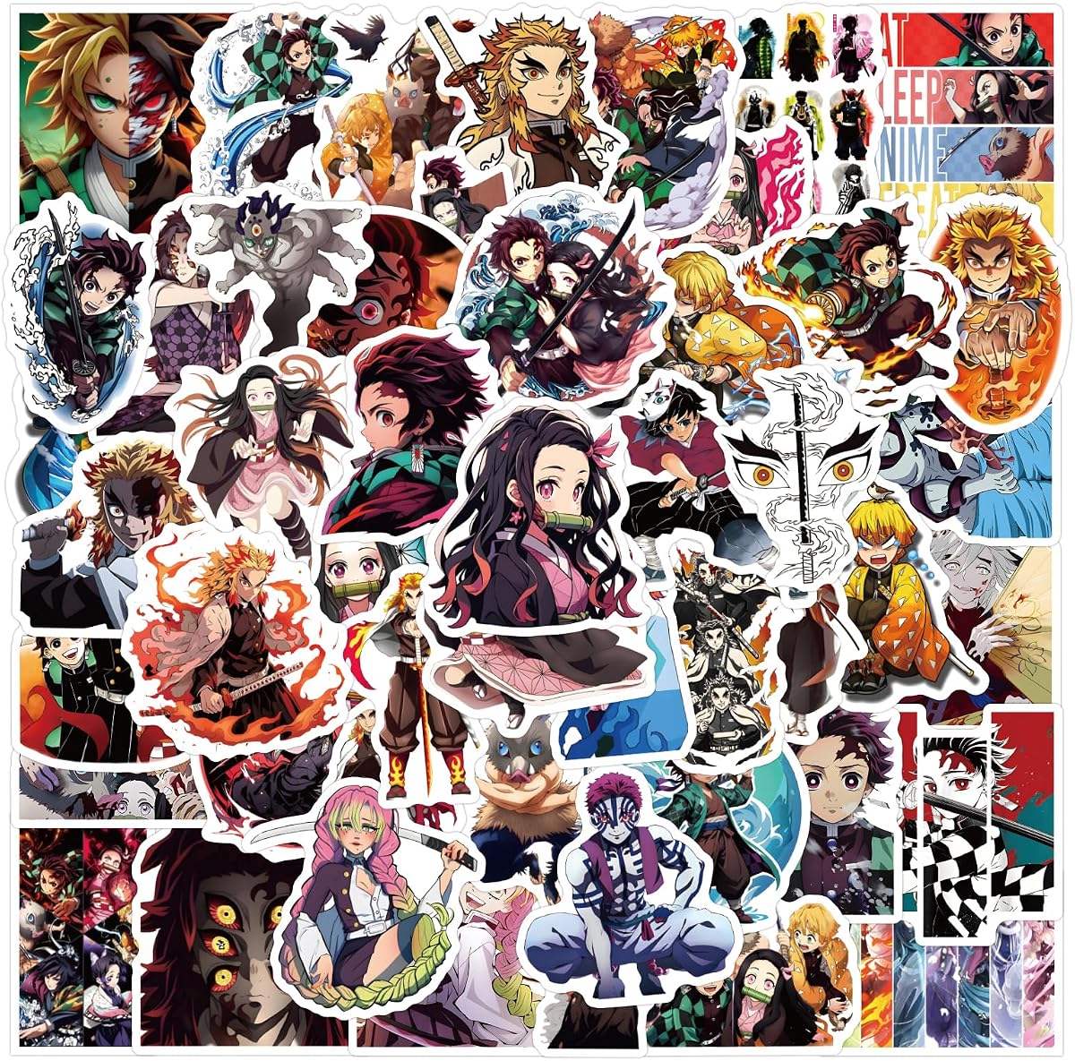 55 pegatinas Demon Manga Slayer para niños, calcomanía de vinilo impermeable de anime fresco para adolescentes adultos, portátiles, estuche de viaje, teléfono, bicicleta, botella de agua, guitarra, computadora, monopatín (demon55)
