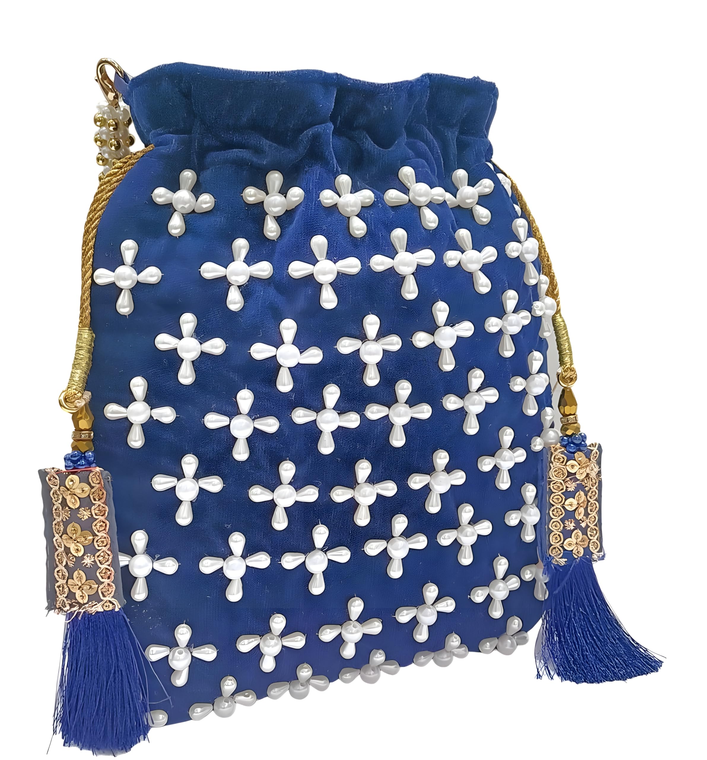 amerie fashions Women's Embroidered Navy Blue Floral Potli Bag Purse for Party Wedding-picture-22
