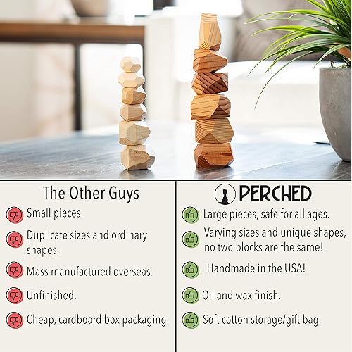 Miniatura 5 de PERCHED Rocas apilables de pino natural, bloques de madera grandes, juego de rompecabezas Montessori, juguetes para niños pequeños para aula, juego