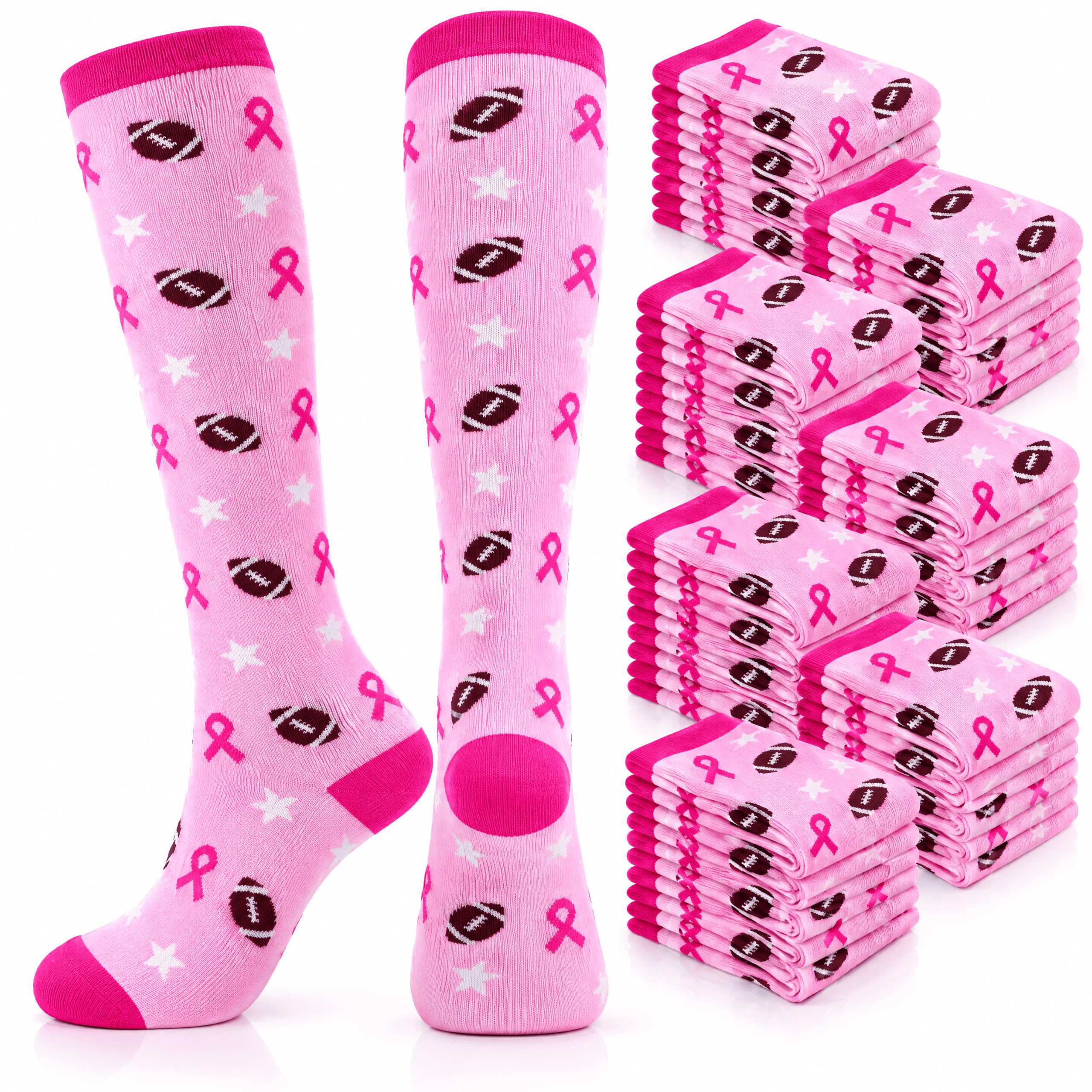 Geyoga 2/4/6/12/24/48 Pairs Pink Breast Cancer Awareness Socks Bulk Women