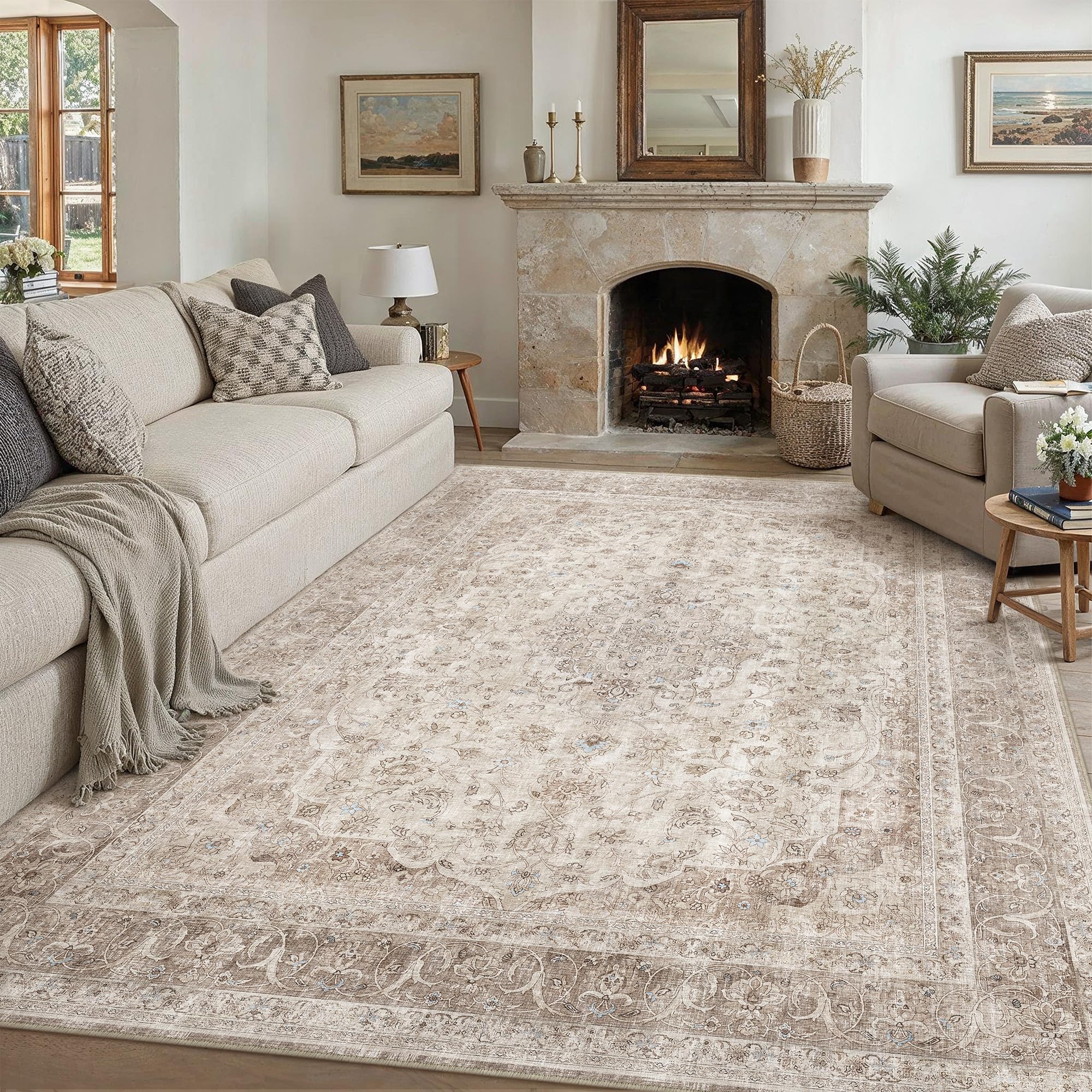 PureCozy Waschbarer Teppich Wohnzimmer Vintage Böhmischen Tepich
