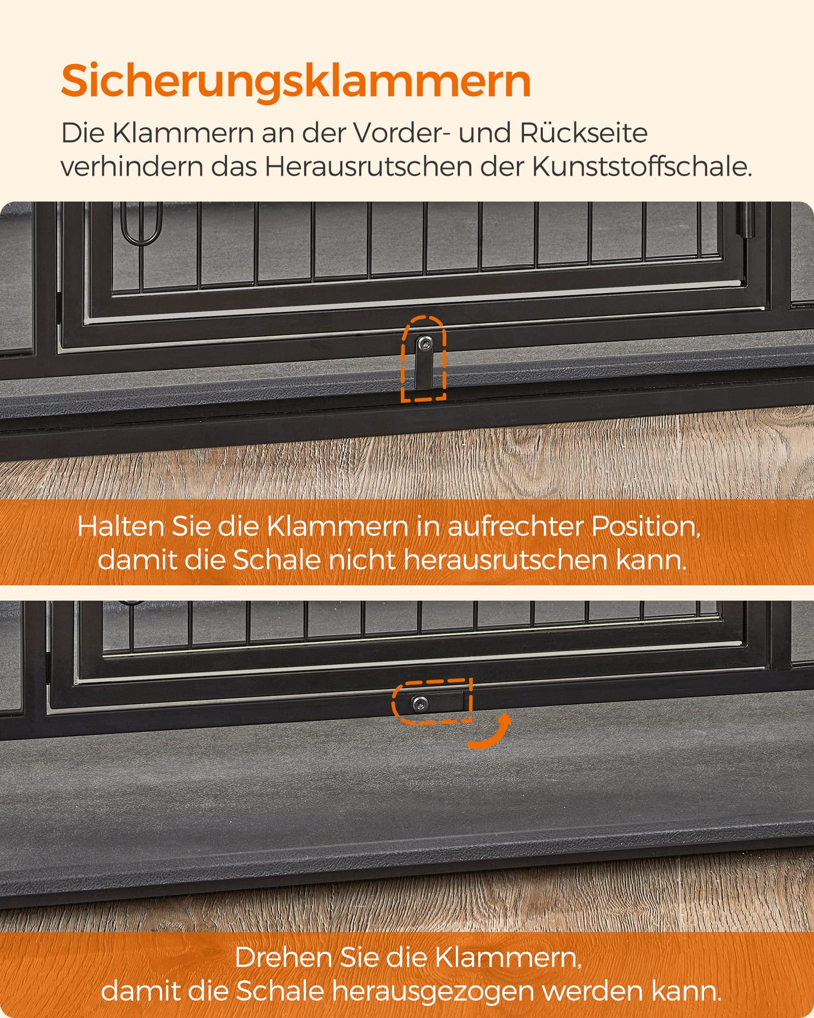 Feandrea Haustierkäfig hochbelastbar, Gitterbox, transportabel, 107 x 70 x 75 cm,für mittelgroße, große Tiere, sicher, 2 abnehmbare Türen, XL, tintenschwarz PPD001B01