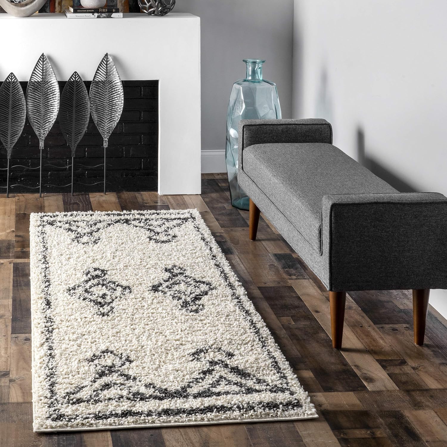 nuLOOM Mira Moroccan Diamond Plush Soft Shag Runner Rug, 2' 8" x 8', Off-white 3 x 8 Feet Off-white