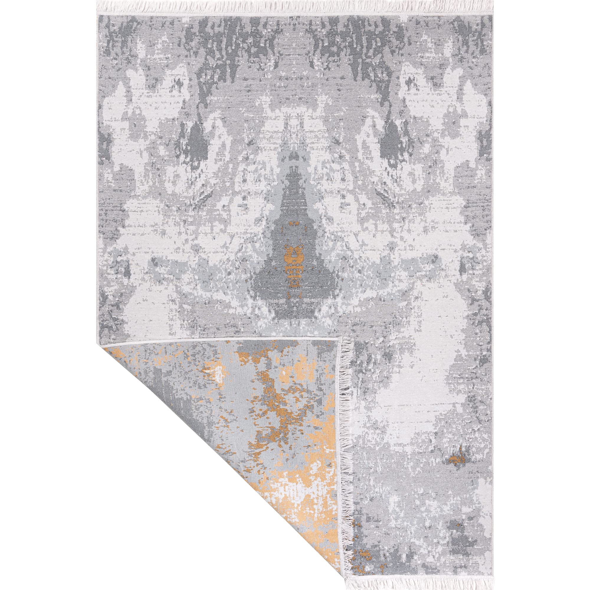 Fashion4Home Alfombra de pelo corto - Alfombra Boho Kelim - Alfombra de salón, dormitorio y cocina, alfombra de pasillo, alfombra de habitación infantil abstracta-gris-dorado, saludos: 160 x 230 cm
