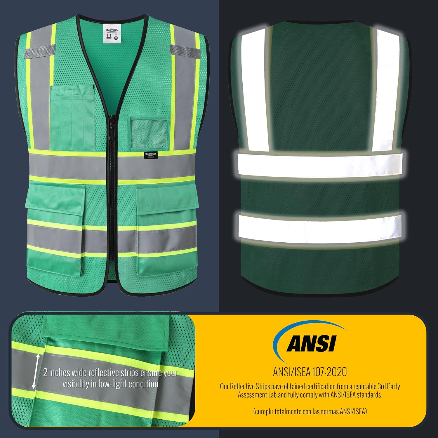 JKSafety Safety Vest for men women Hi Vis Reflective Vest with Pockets and Zipper High Visibility Meet ANSI Standard（BX320 thumbnail