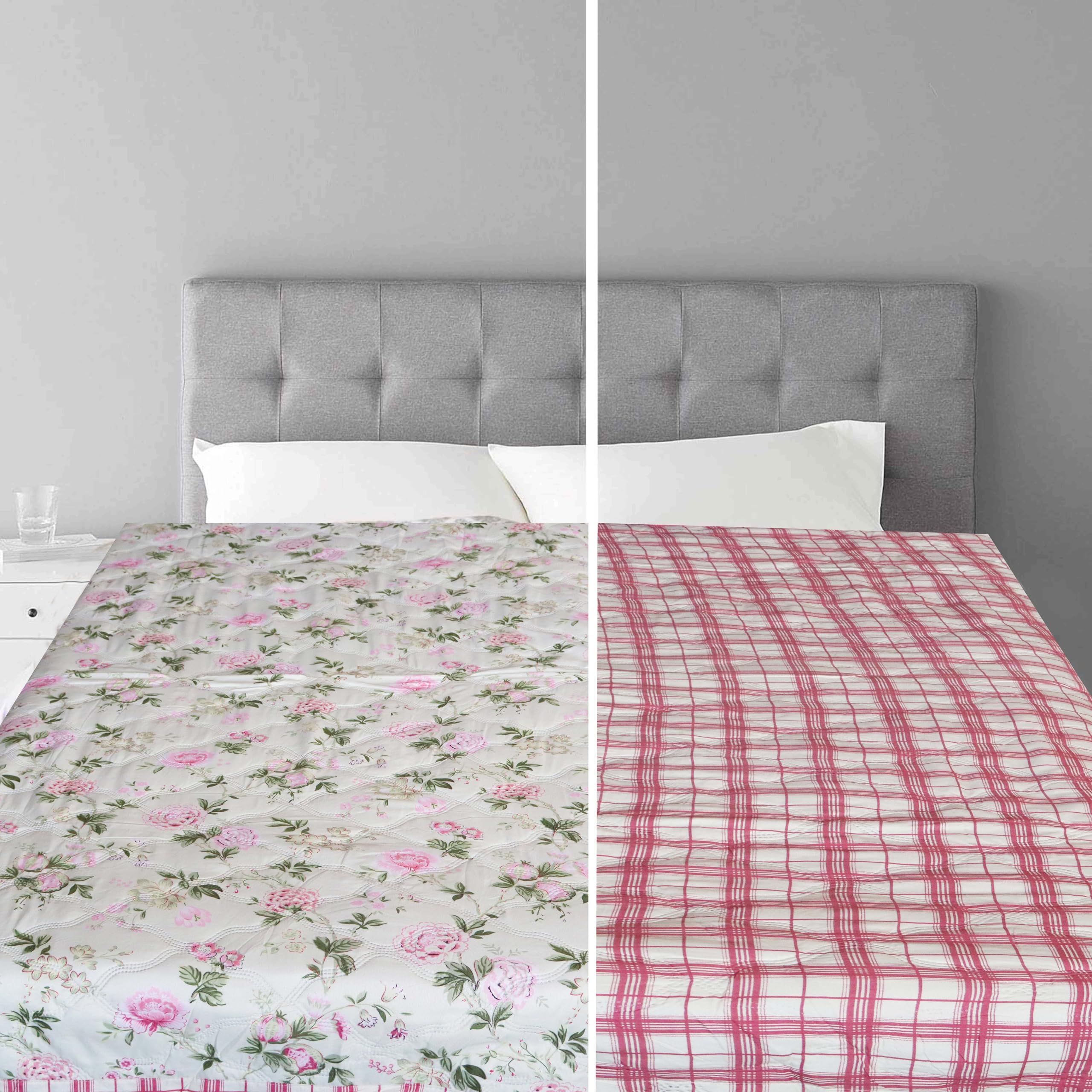 Pure Source India Cozy Warm Microfiber Polyester Duvet Comforter Quilt Winter Season (Ivory Pink Flora Green Leaf)-image-13