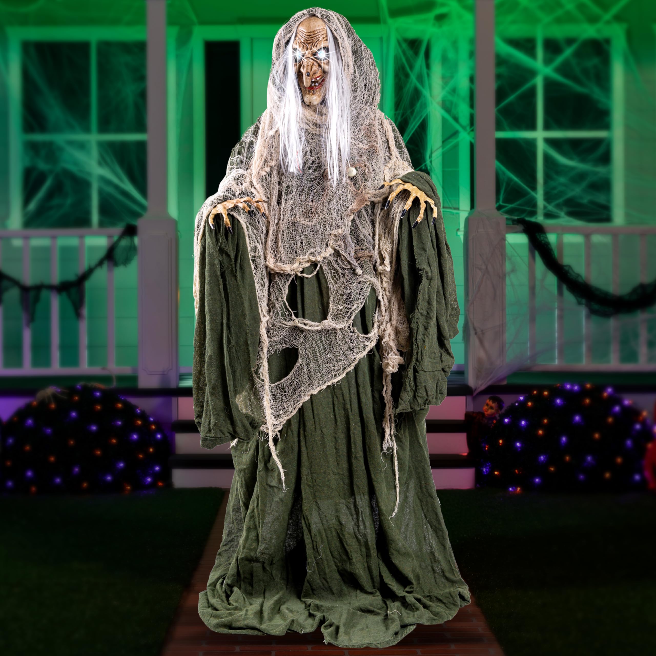 JOYIN Decorazioni per Halloween Animatronics 165 cm Esterni, con Occhi LED e Suono Raccapricciante, Decorazione Animata Spaventosa per Casa Infestata Prato Cortile