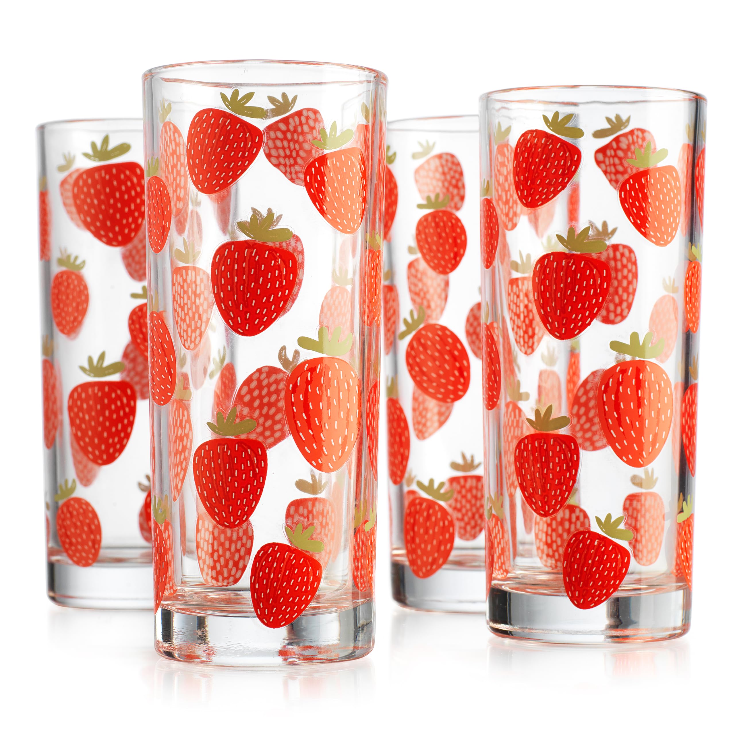 Longdrinkgläser mit Erdbeermuster, 284 ml, Sommerfrucht-Design, Trinkgläser, 4 Stück, Saft-Trinkgläser
