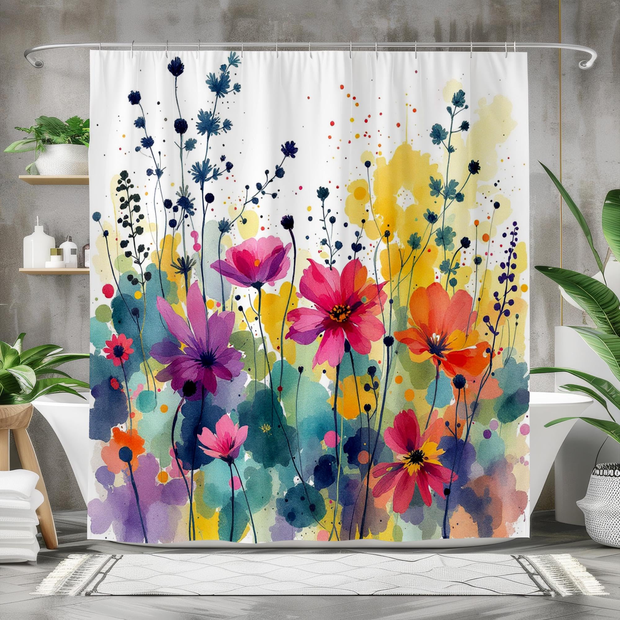 Rideau de douche motifs floraux aquarelle rideau grand format 270x183 avec crochets