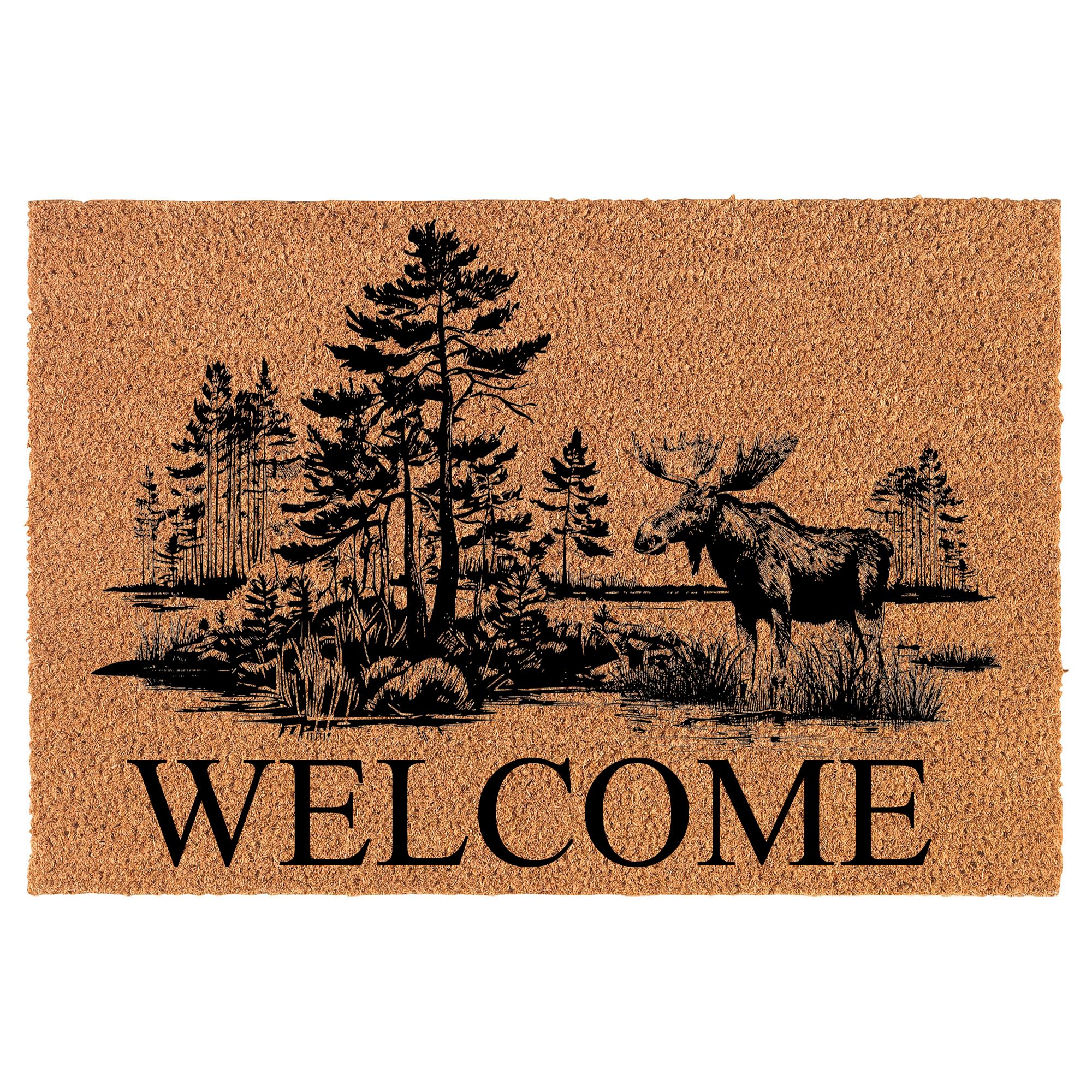Welcome Doormat Coco Coir Door Mat Gift Welcome Moose in Forest Trees Marsh (30" x 18")