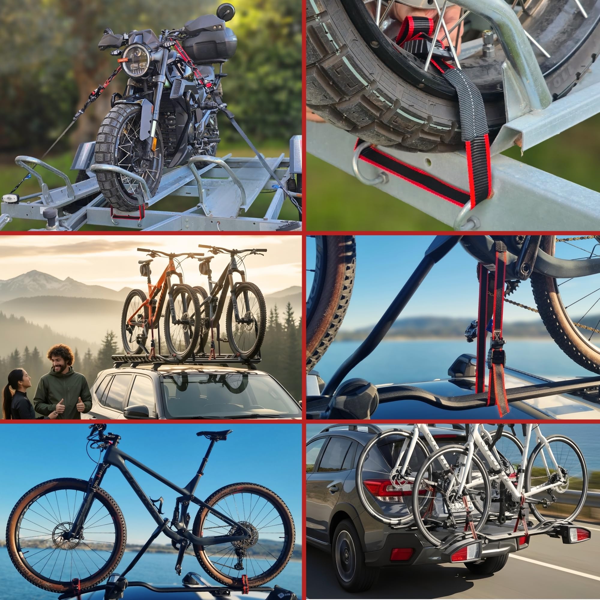 Motorrad Spanngurte 4er Set [500 kg Bruchlast & EN 12195-2 geprüft] – Zurrgurte 1 m mit Gummischutz & Scheuerschutz – Spanngurt Set inkl. Tasche & Klettband (Für Transport & Dachträger) - 5