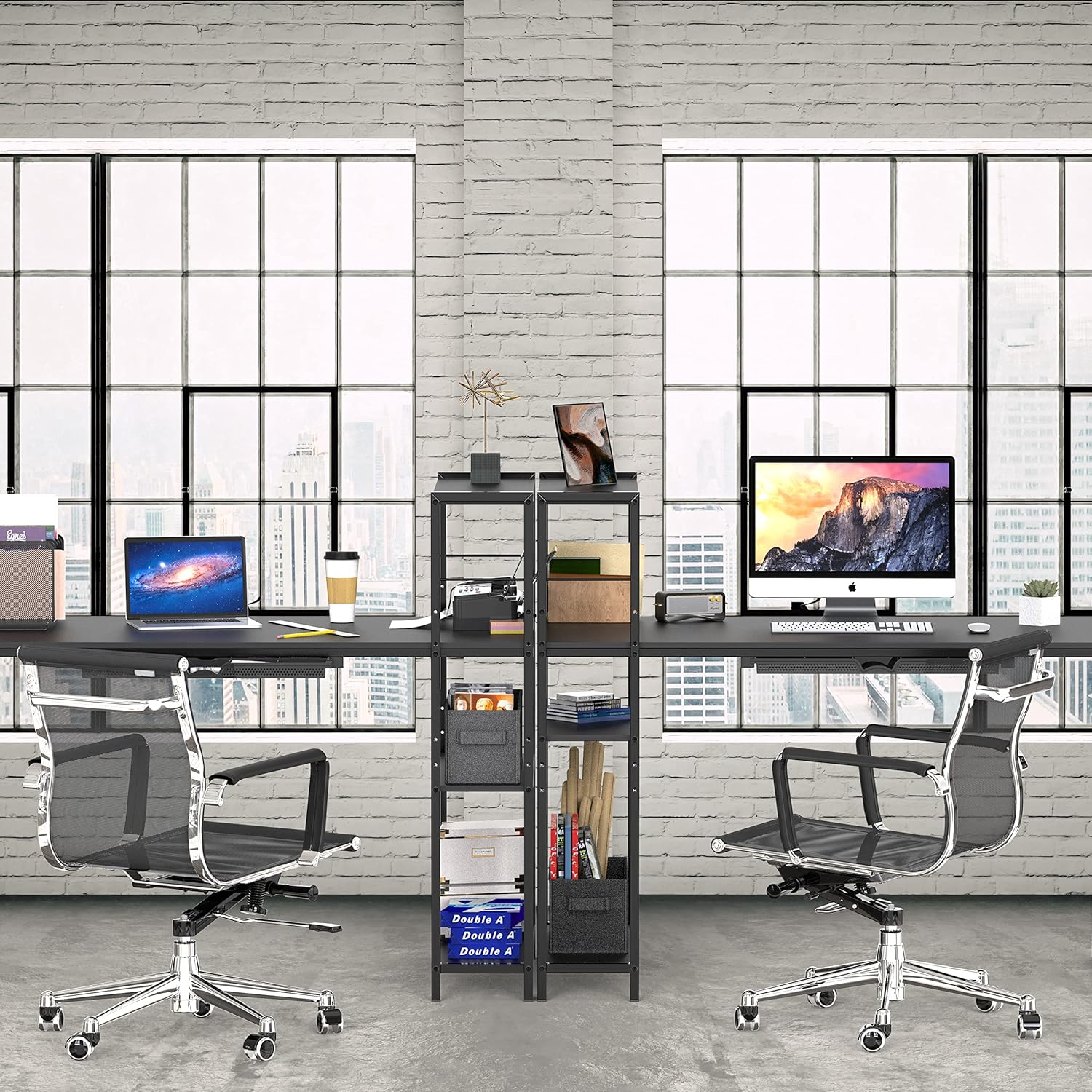 SHW 46-Inch Home Office Mission Computer Desk with Side Shelf and Drawer, 116 x 60 cm, Black - Image 4