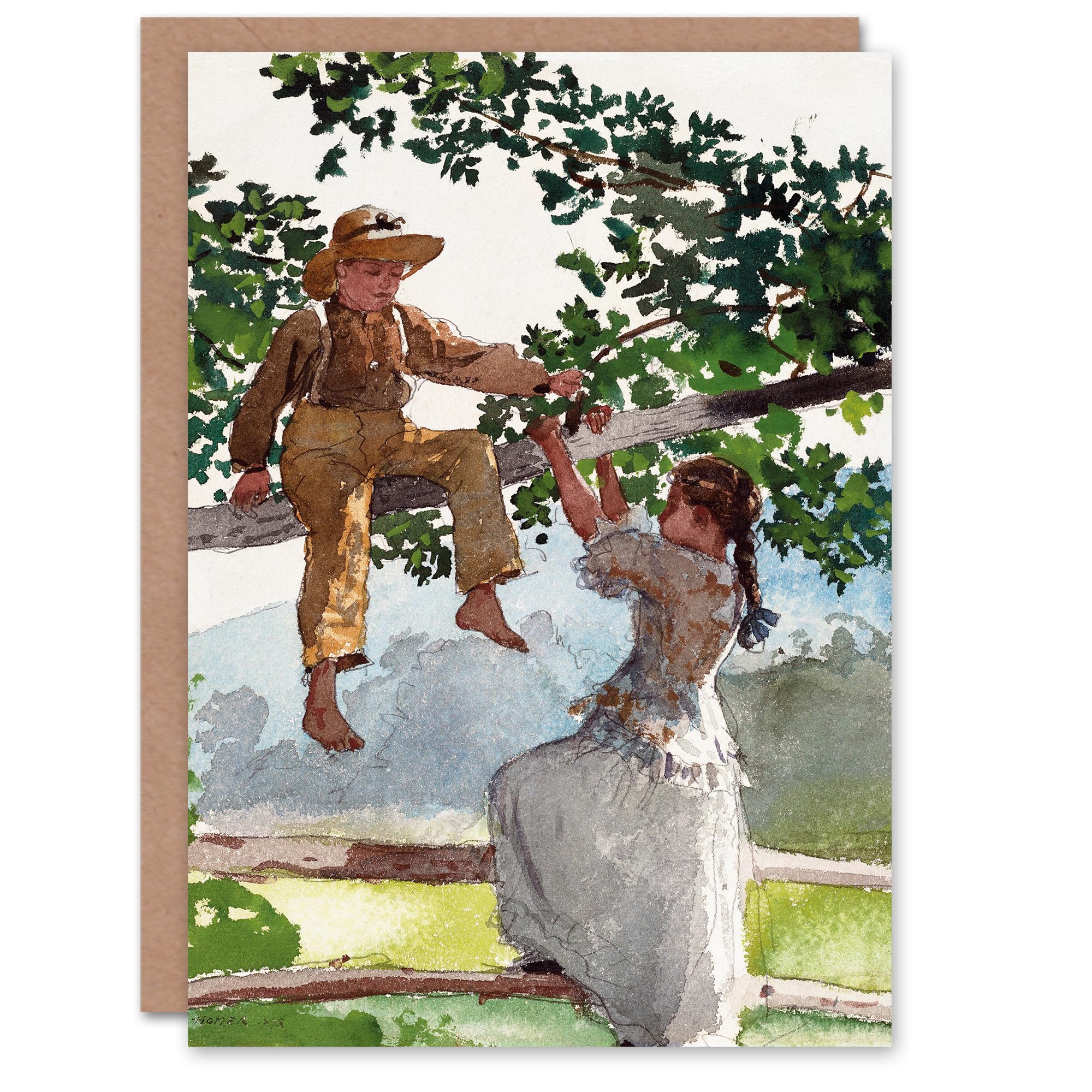 Artery8 Winslow Homer Art Card On the Fence Children Watercolour