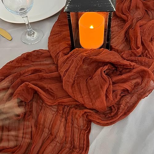 Paquete de 2 caminos de mesa de estopilla color terracota de 35 x 120 pulgadas, camino de mesa de 10 pies naranja quemado para boda, novia, fiesta,