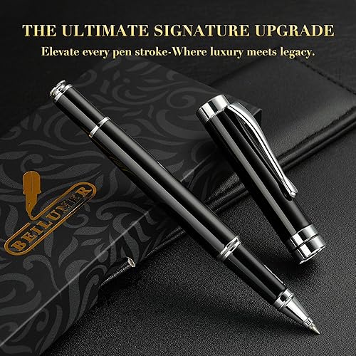 Miniatura 6 de BEILUNER - Impresionante bolígrafo de metal cromado negro con borde plateado, el mejor set de regalo para hombres y mujeres, profesionales,