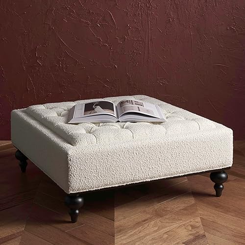 Couture Collection Rosealina Ivory Boucle/Black Tufted Cocktail Ottoman
