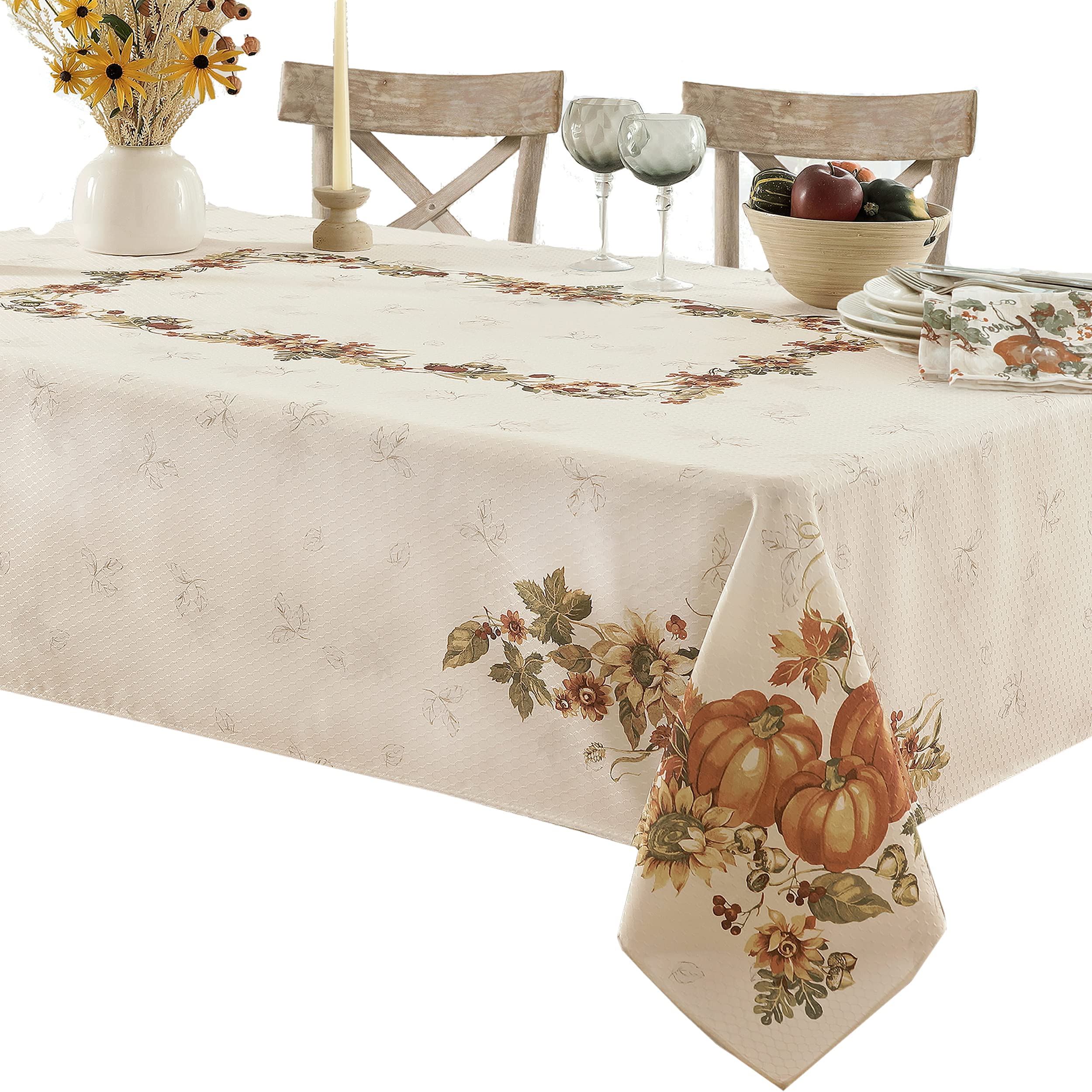Lintex Stockbridge - Mantel de tela de fácil cuidado con diseño de calabaza, diseño de flores y bellota, 150 x 144 cm