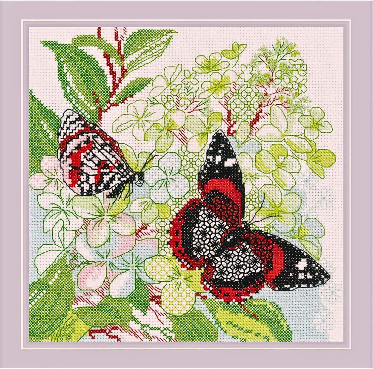 RIOLIS - Joy of Summer 1945, Floral Cross Stitch Kits 7¾"x7¾, Cross Stitch Kits for Beginners & Advanced, Crossstitching Kits Adult, Counted Stitching Kits, Flowers Embroidery Kit