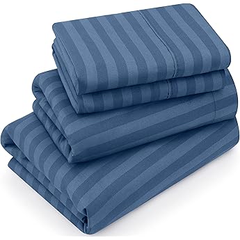 SLEEP ZONE Striped Cooling Queen Sheets Set - Fitted Flat Sheet & Pillowcase Sets 4 Piece - Super Soft Stripe Bed Sheet, Easy Care, Deep Pocket (Teal, Queen)