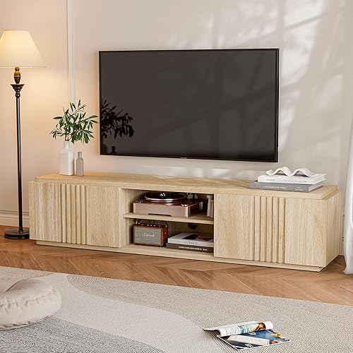 Miniatura 3 de BELLEZE Soporte de TV de 70 pulgadas para televisores de hasta 75 pulgadas, mesa consola central de entretenimiento multimedia con cajones de gran