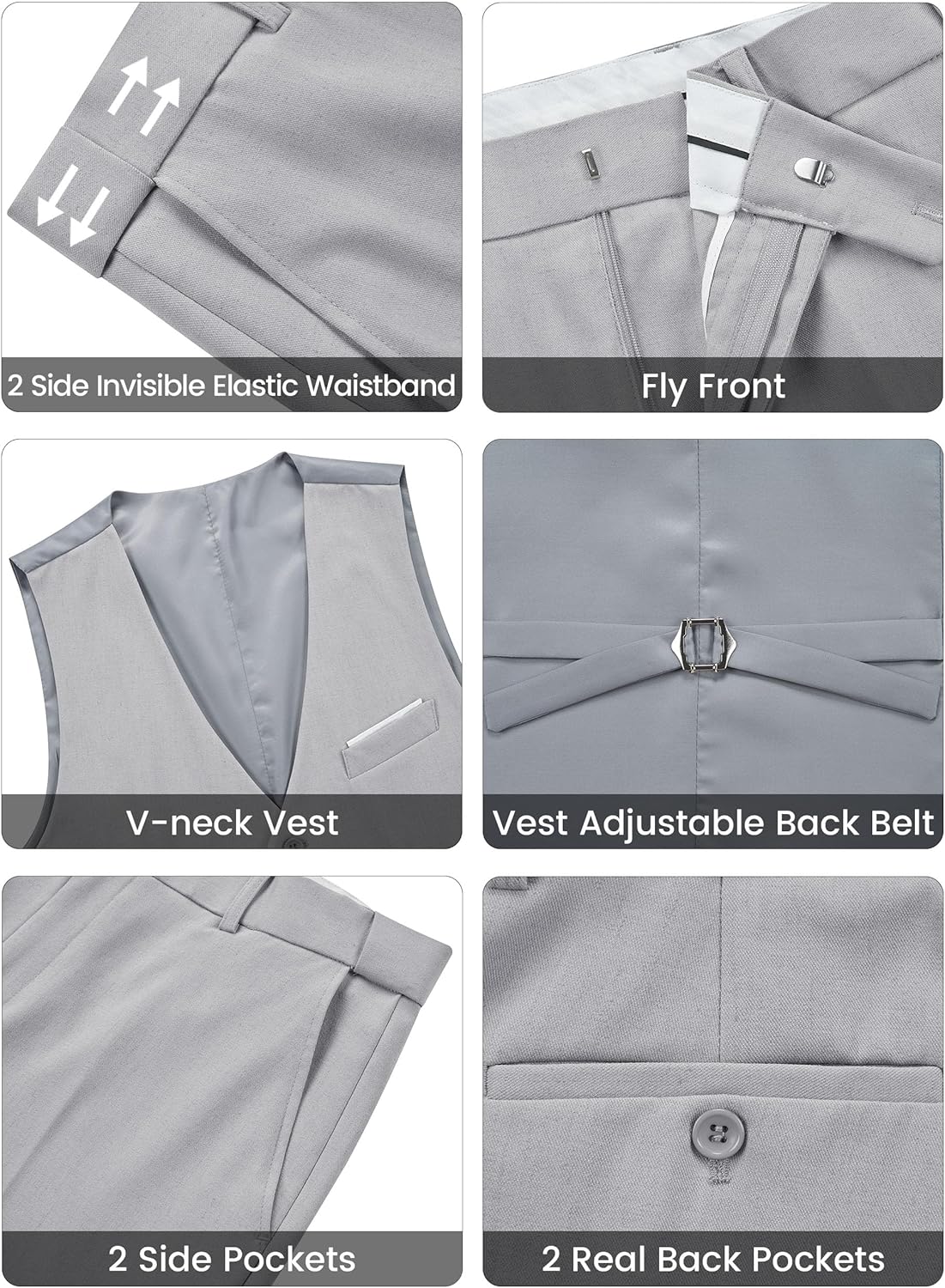 WULFUL Mens Suit 3 Piece Slim Fit Suits for Men One Button Blazer Jacket Pants Tuxedo Suit Set for Prom, Wedding and Business