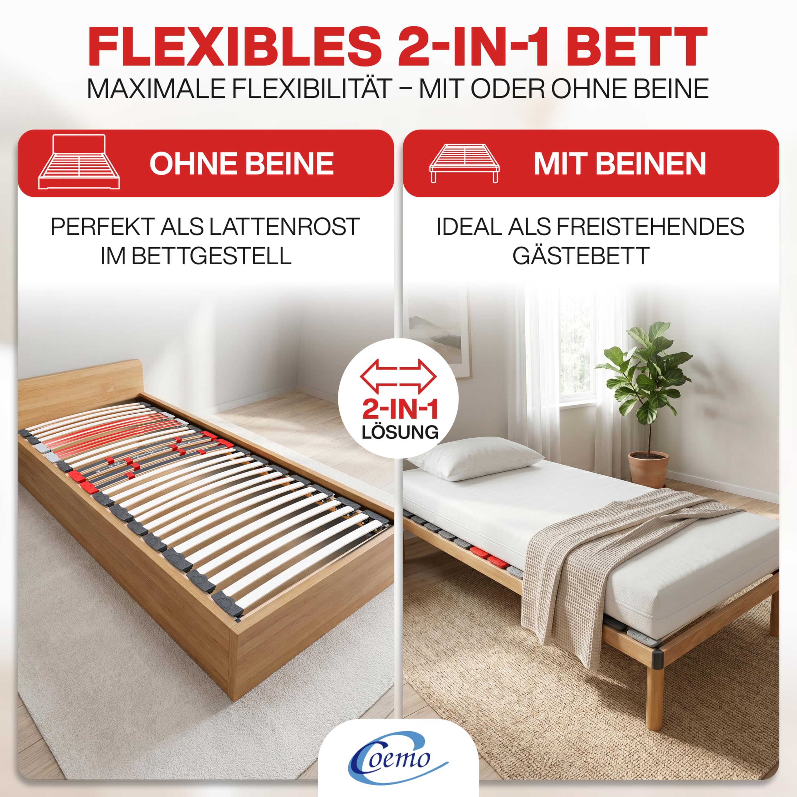 Coemo Komplettbett Dorado, 90x200 cm, Buche, Made in Italy