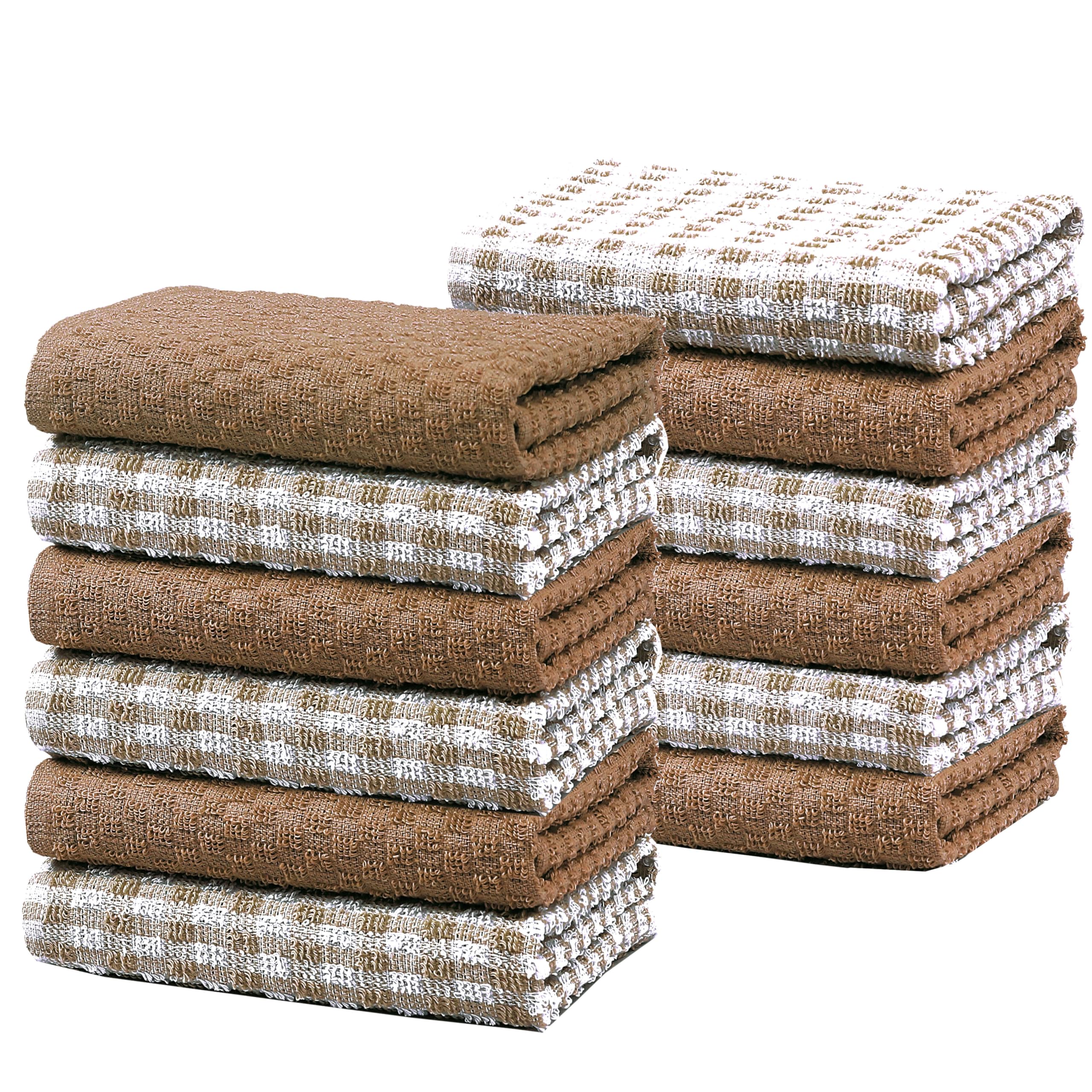 Olivia Rocco Natural 100% Cotton Ascot Check Terry Tea Towels For Kitchen Pack Of 12 Super Absorbent Dish Cloth Towel For Drying & Cleaning Household Essentials, - 12 Pk