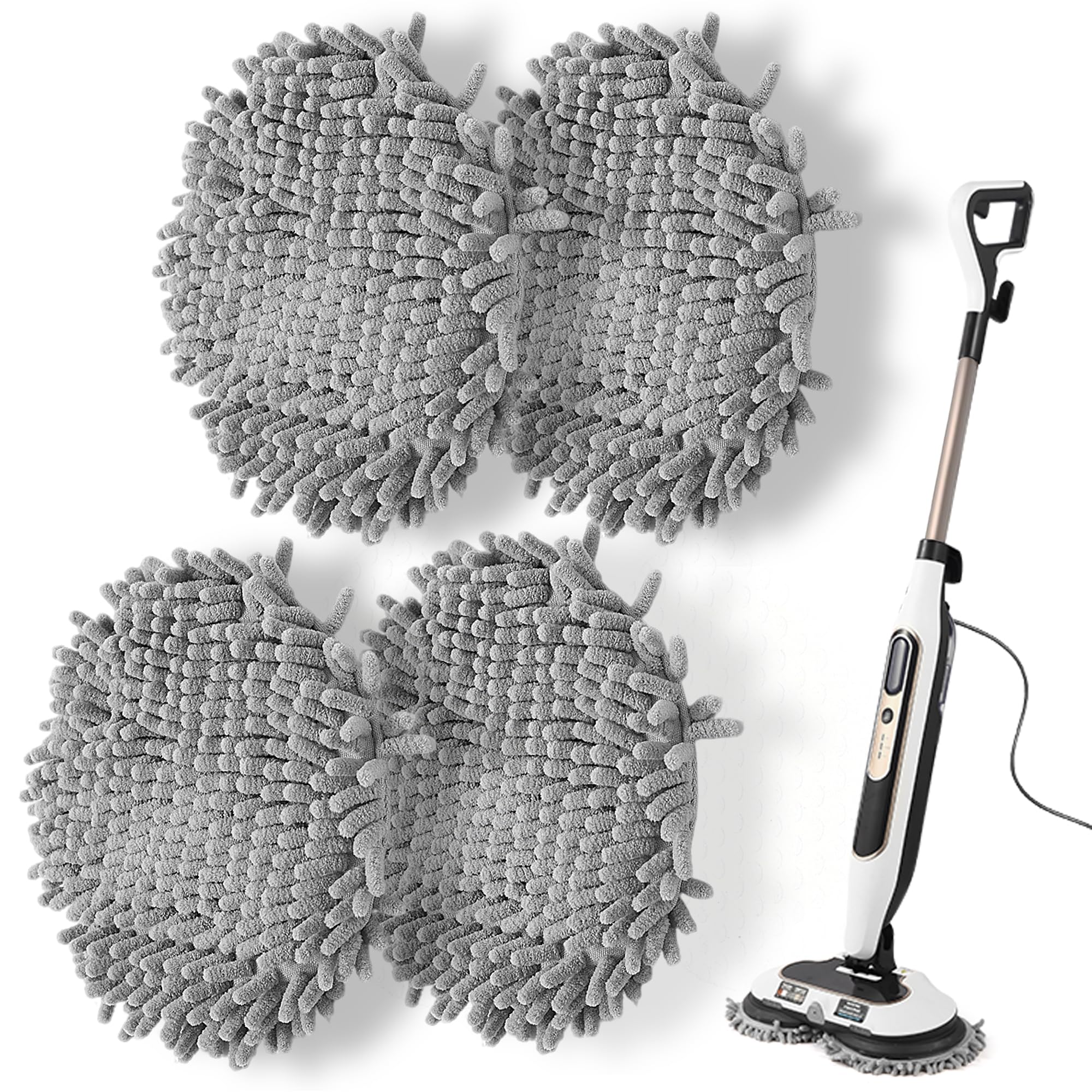 S6002UK Steam and Scrub Mop Pads Replacement for Shark,Scrubbing and Sanitizing Rotating Power Pads Stains & Dirt Removal for all Sealed Hard Floors (4 Grey)