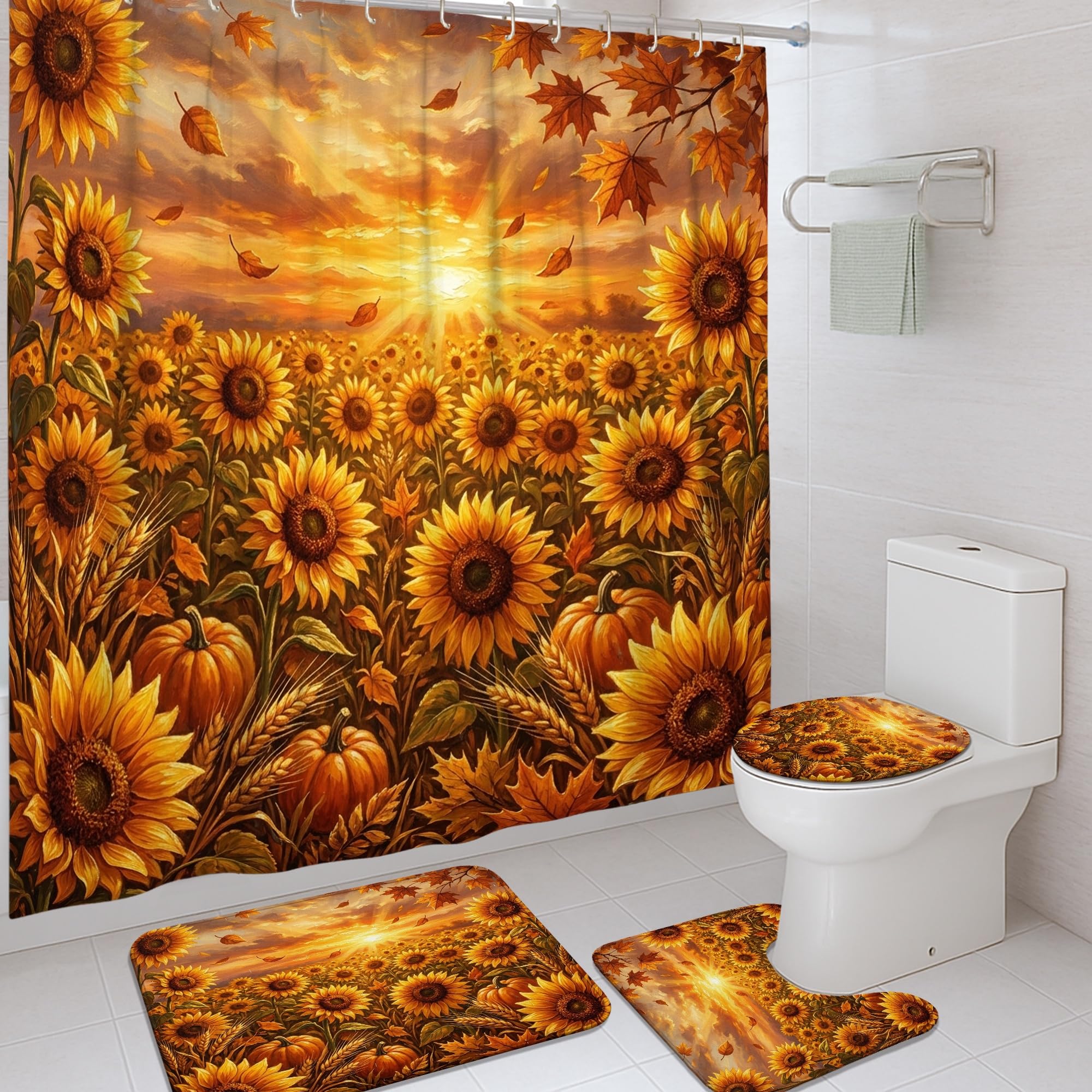 Rideau de douche automne avec citrouilles pour créer un cocon rustique dans sa baignoire