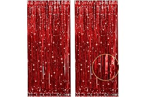 2 Pack Valentine Decorations for Door: 3.2Ft x 8.2Ft Red Metallic Tinsel Foil Fringe Curtains