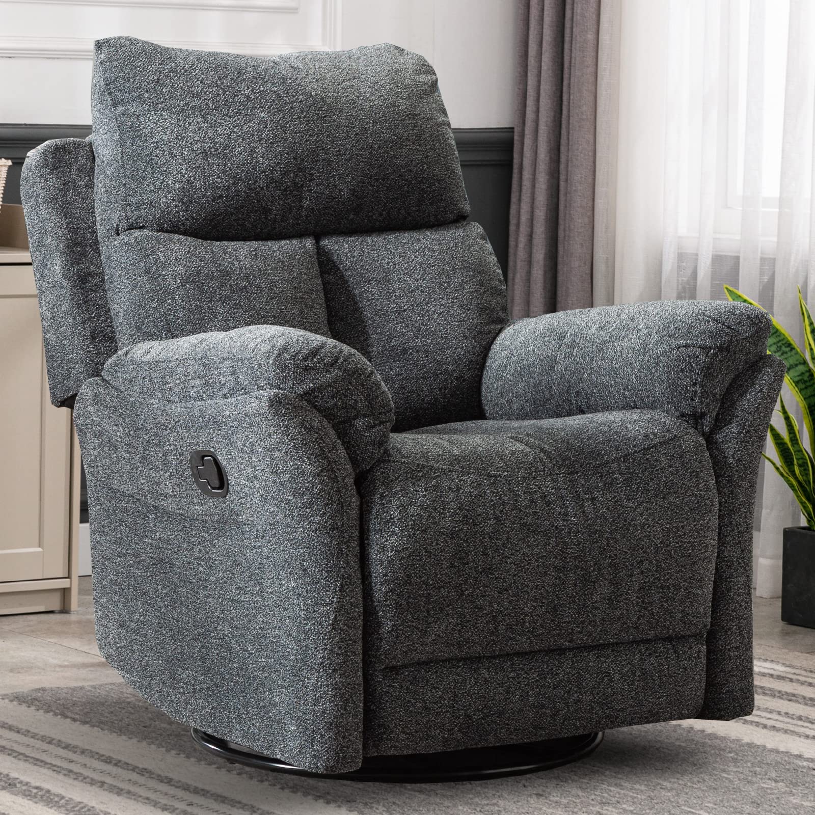 ANJ HOME Swivel Glider Recliner Rocker Chair for Nursery, Manual Fabric Overstuffed Soft Rocking Recliner Chairs Sofa for Living Room, Grey Dark Grey