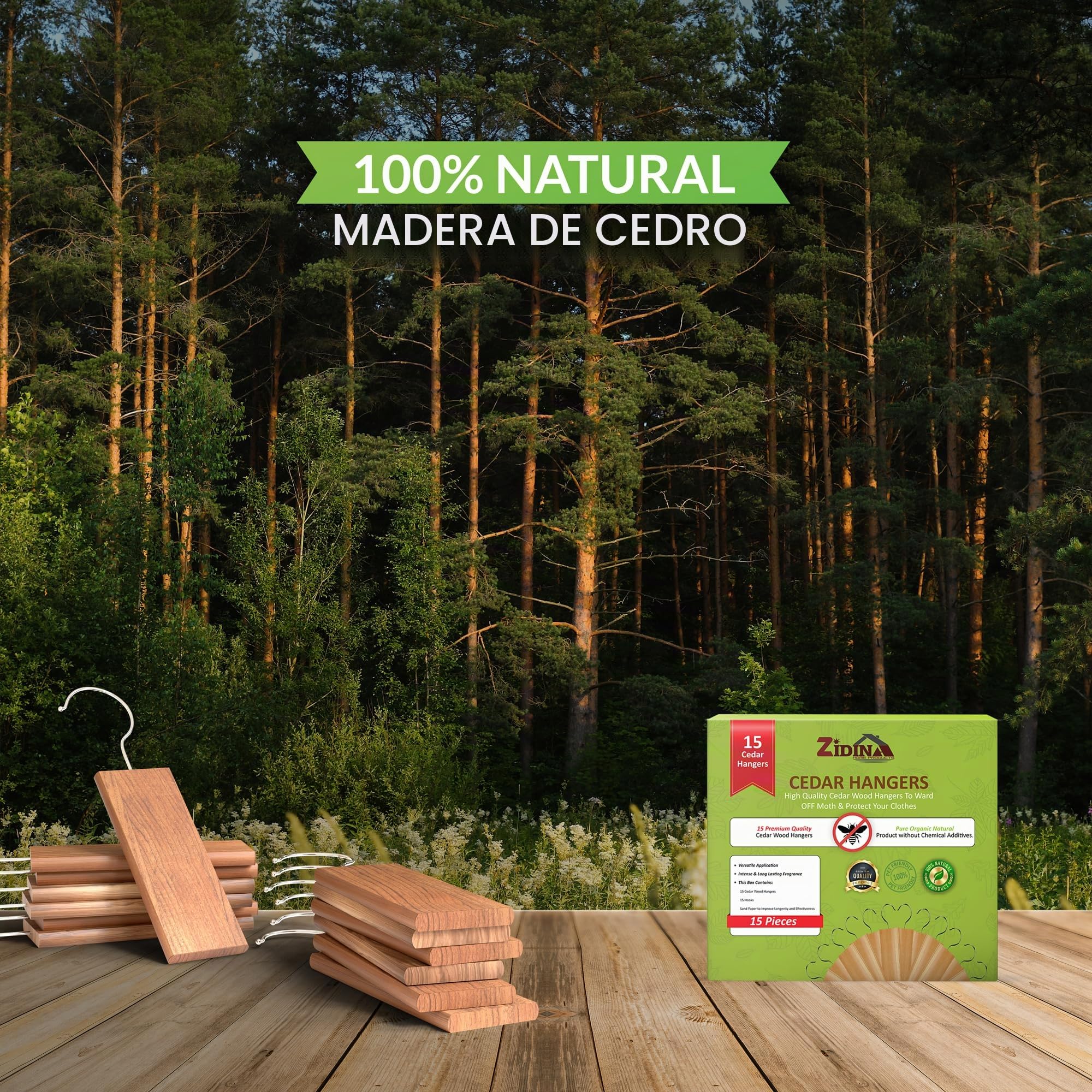 15 Bloques de Cedro Naturales con Ganchos – Antipolillas para Ropa Armario | Ambientador Armario Ropa Sin Químicos | Protección Duradera para Cajones y Armarios