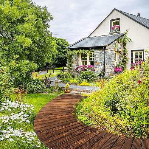 Sendero de madera para jardín de 7 pies con superficie antideslizante, camino de madera enrollable, camino rústico, adoquines decorativos para patio