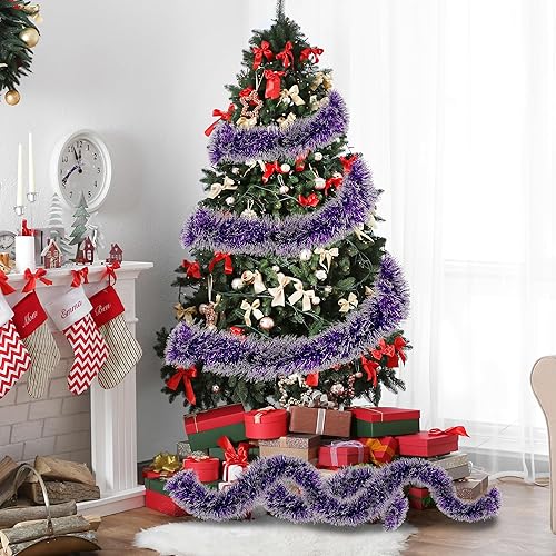 Miniatura 3 de Sggvecsy Guirnalda de oropel verde oscuro de 49.2 pies, decoración de árbol de Navidad, guirnalda metálica de Navidad, decoración colgante de techo