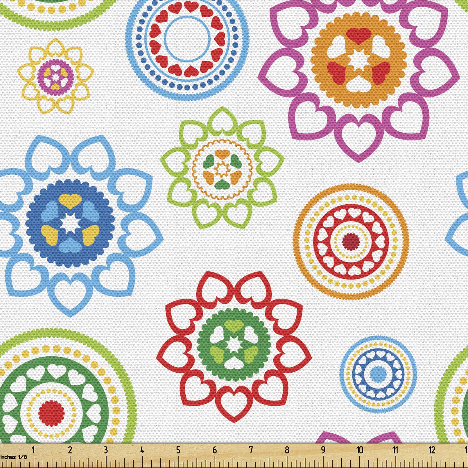 Ambesonne Modern Fabric by The Yard, Colorful Style Inspired Patterns with Flower Like Images Art, Decorative Fabric for Upholstery and Home Accents, 3 Yards, Green Orange