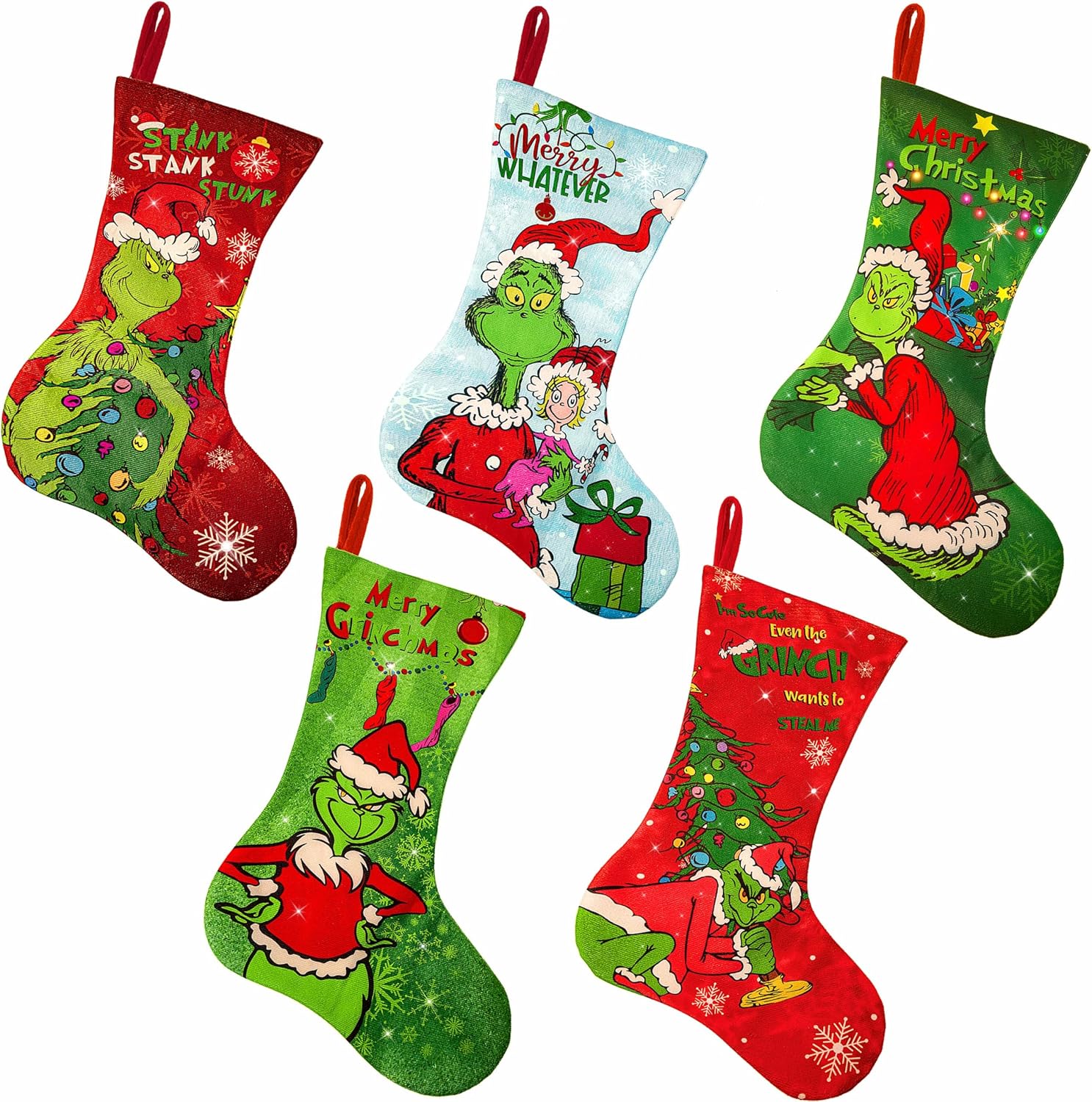 Ketays 5 Pack Green Christmas Stockings 18 Inch Large Stocking Elf
