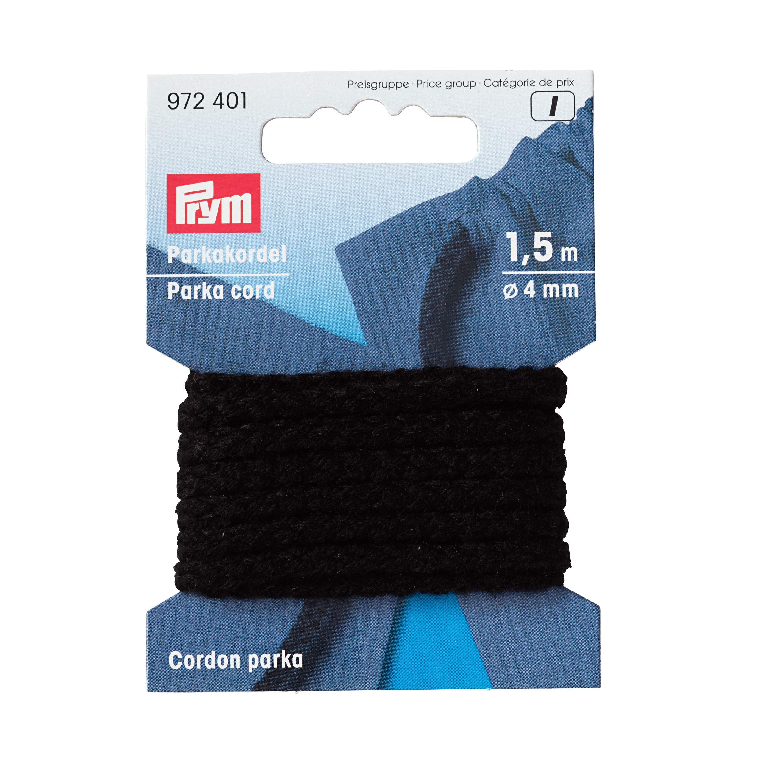 Prym Parka Cord Black, Ø 4 mm, Schwarz, 1,5 m