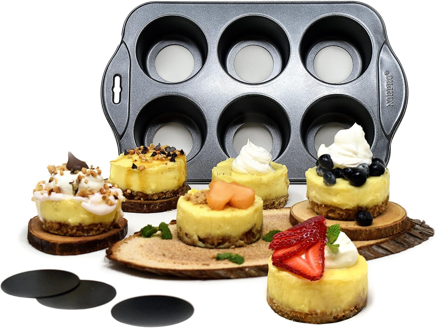 Norpro Nonstick 6 Cup Small Mini Cheesecake Muffin Cupcake Tart Quiche Pan New, 2in/5cm x 2in/7/5cm