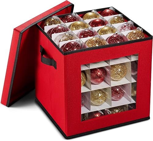 Caja de almacenamiento para adornos de Navidad, contenedor de adornos de Navidad que almacena hasta 64 adornos navideños, compartimento de 3 x 3