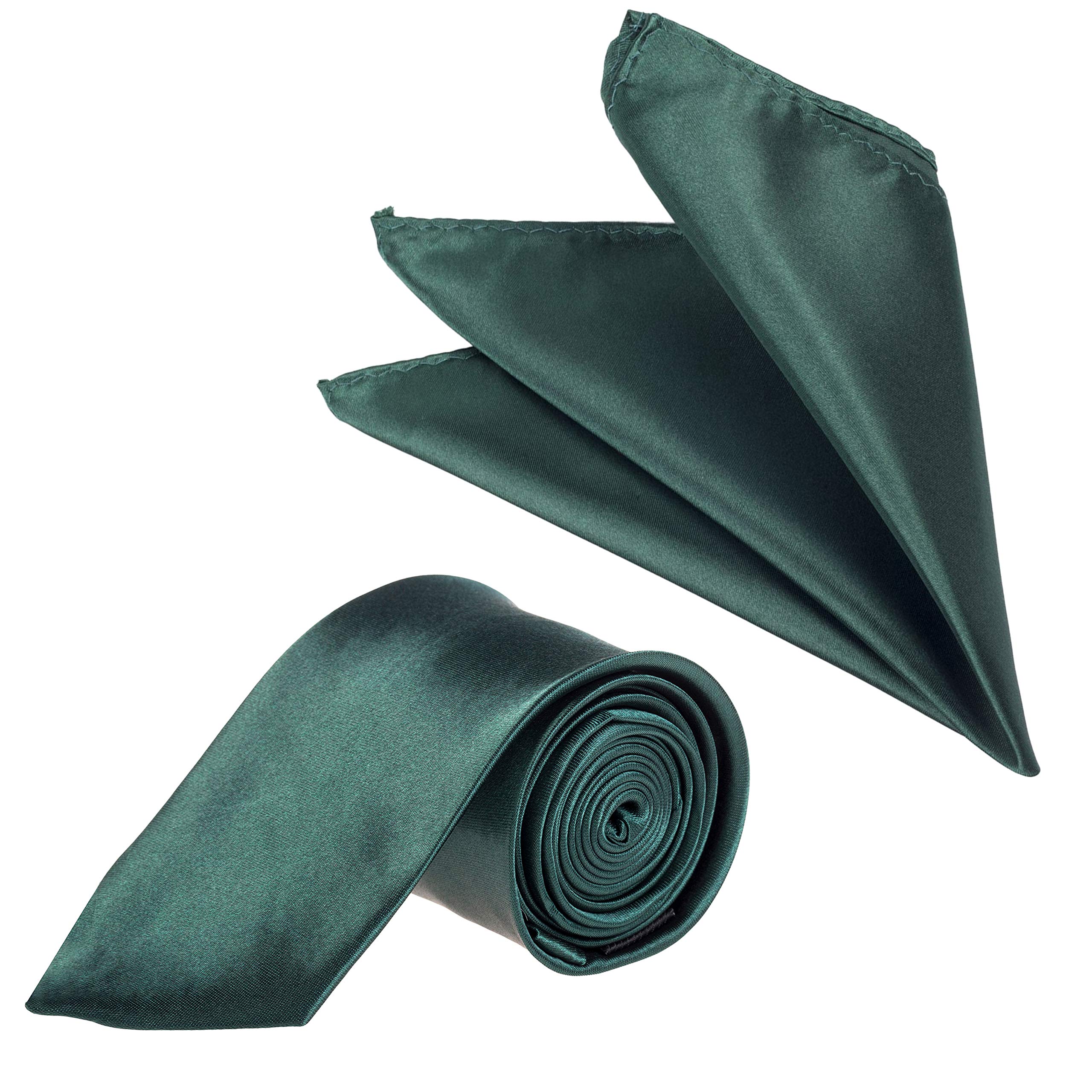The Tie Company Men's Dark Green The Tie Co™ Matching Suit Accessories Set - Thin Skinny 5Cm Plain Satin Tie + 28Cm Hanky Handkerchief (Dark Green)
