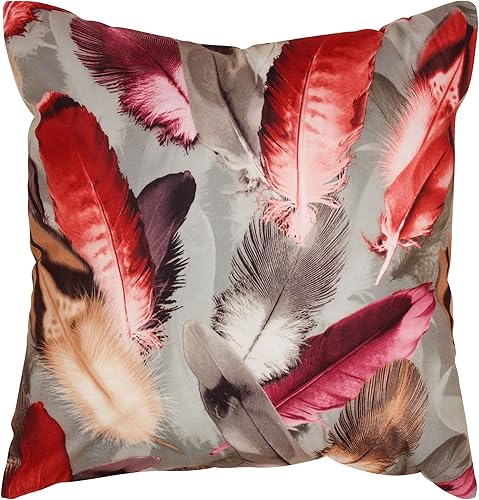 Violet Linen Funda de cojín decorativa con diseño de plumas de chenilla, 18 x 18 pulgadas, color burdeos